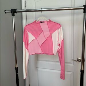 Pink color block crop top